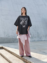 Women's High-Street Ruched Print T-Shirt with Side Slit